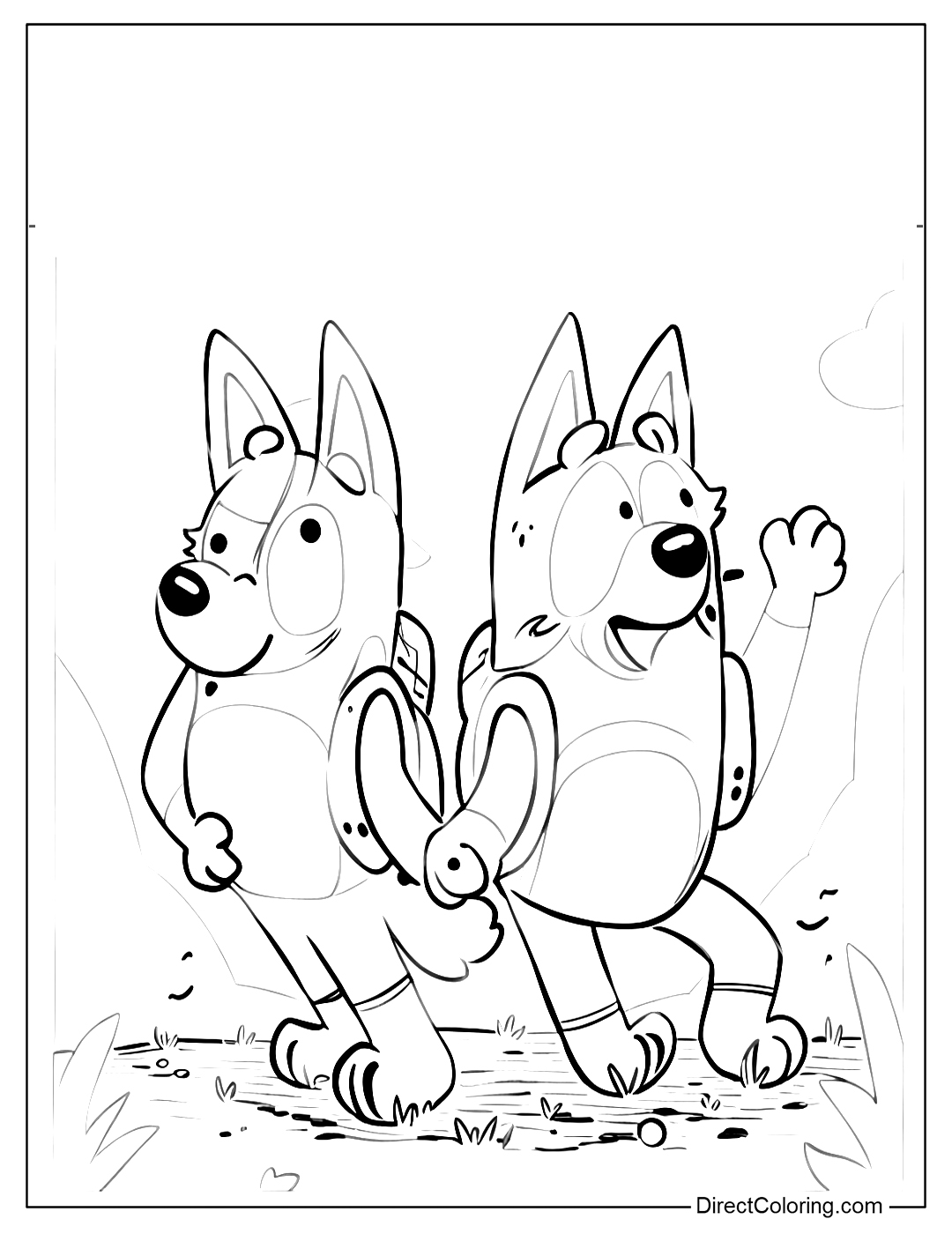 Funny Bluey and Bingo Coloring Sheet